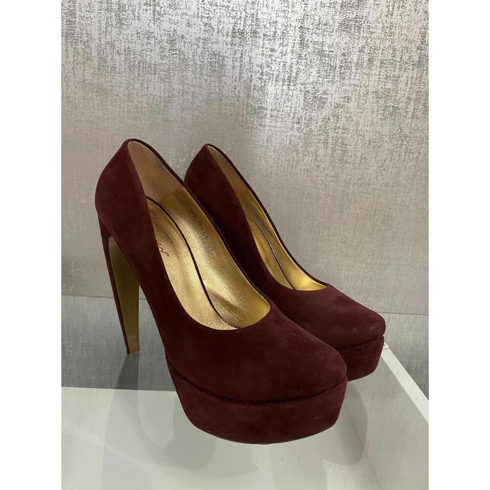 Walter Steiger Maroon Suede Leather Curved Heel Platform Pumps EU 39 US 8 (B3)